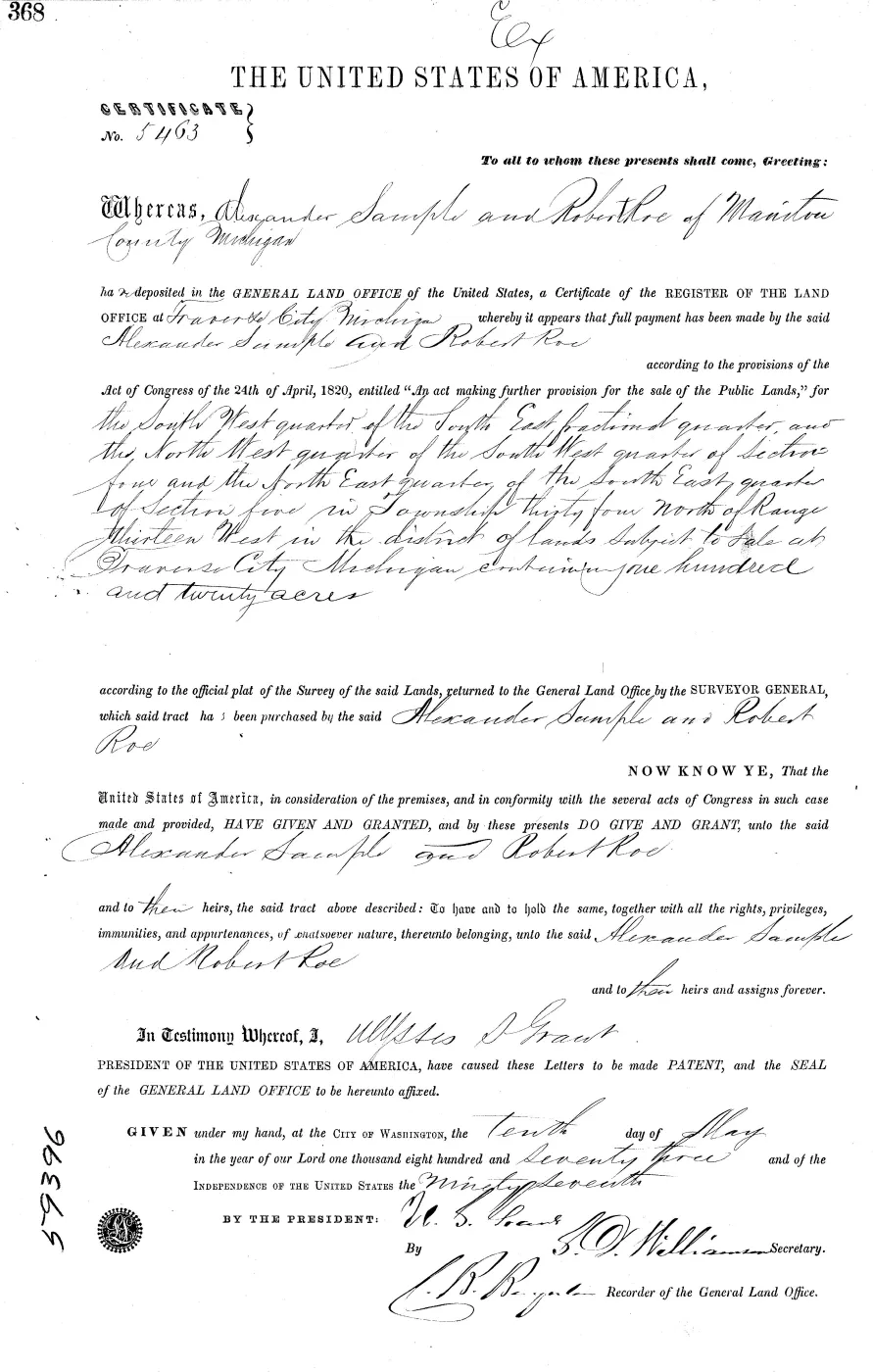 GLO land record MI2450__.368-34n-13w-4-swse — p. 1