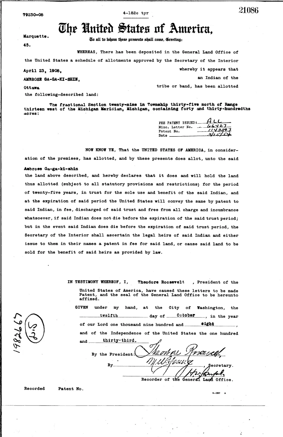 GLO land record 21086-35n-13w-29-section — p. 1