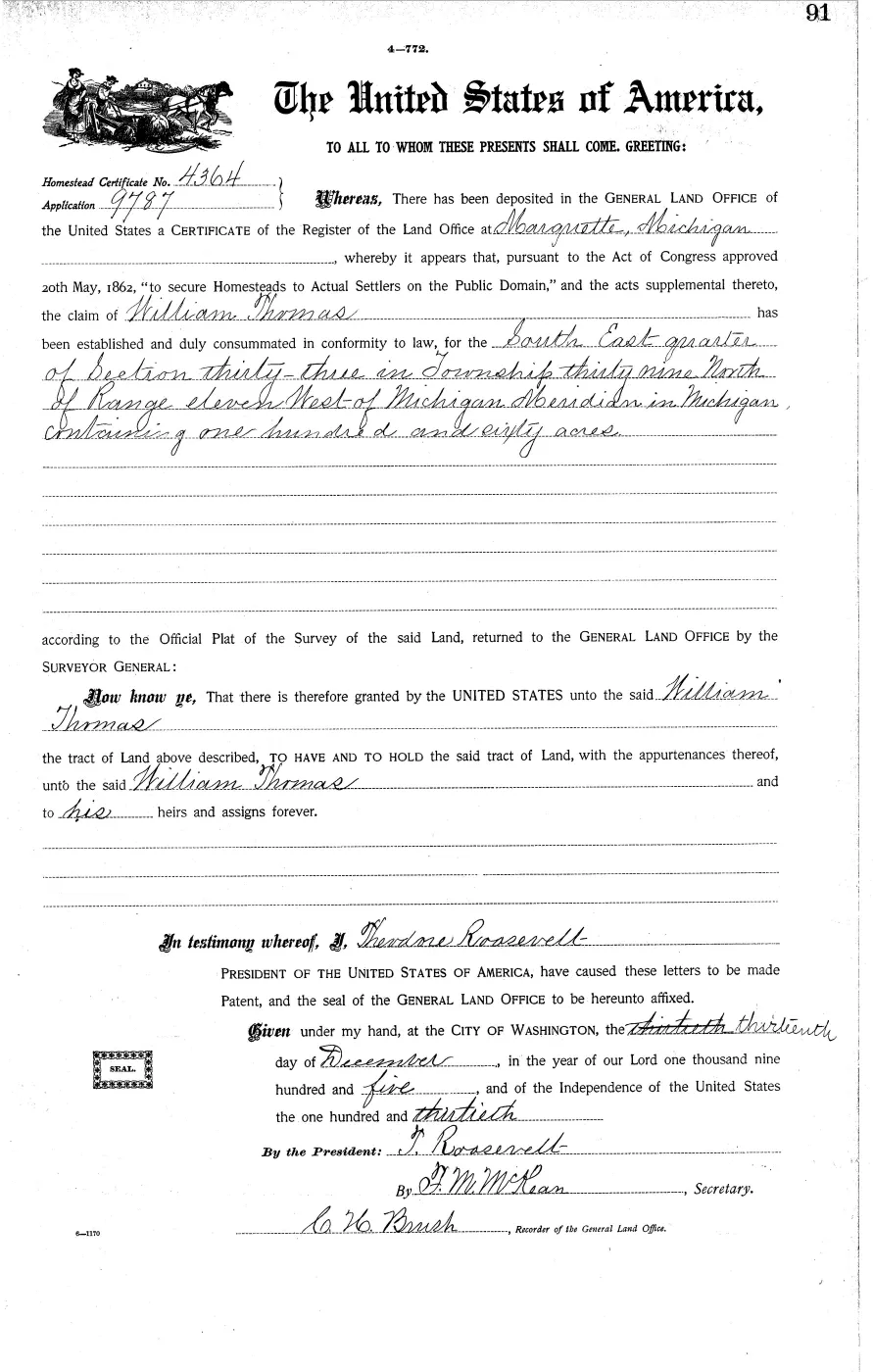 GLO land record MI3320__.091-39n-11w-33-se — p. 1