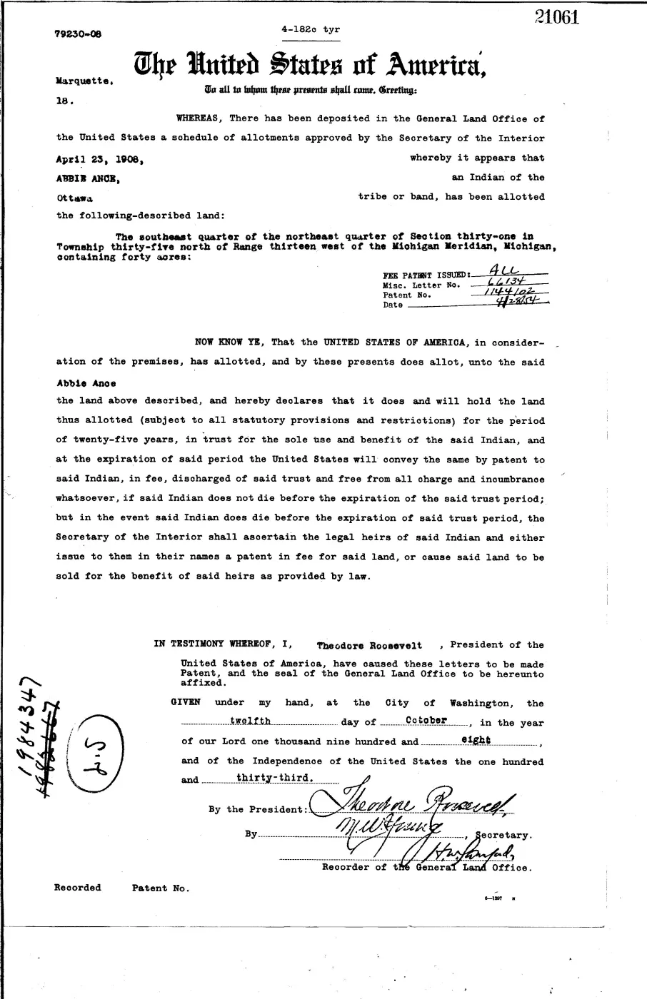 GLO land record 21061-35n-13w-31-sene — p. 1