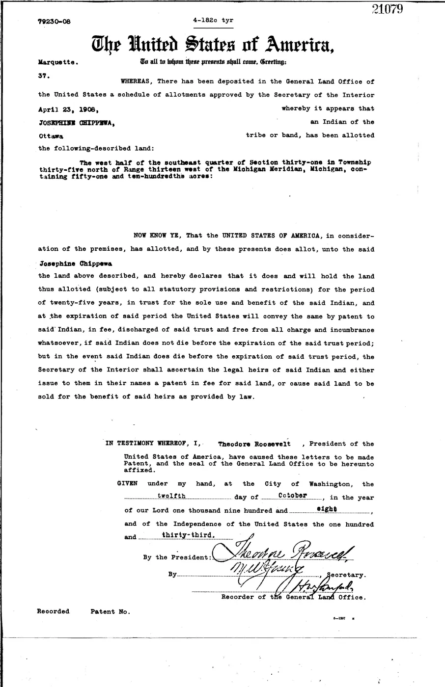 GLO land record 21079-35n-13w-31-w-se — p. 1