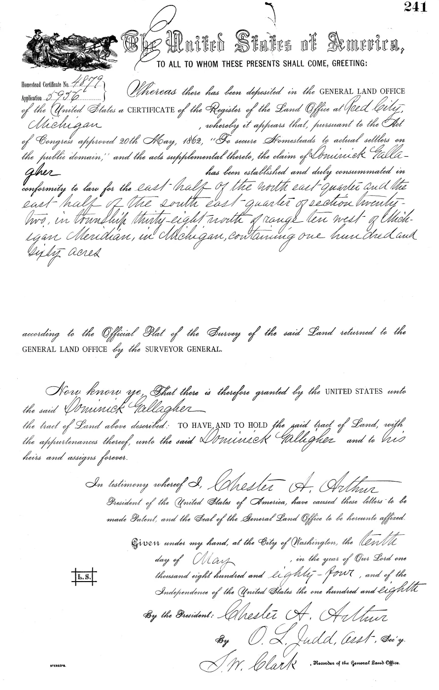GLO land record MI3080__.241-38n-10w-22-e-se — p. 1