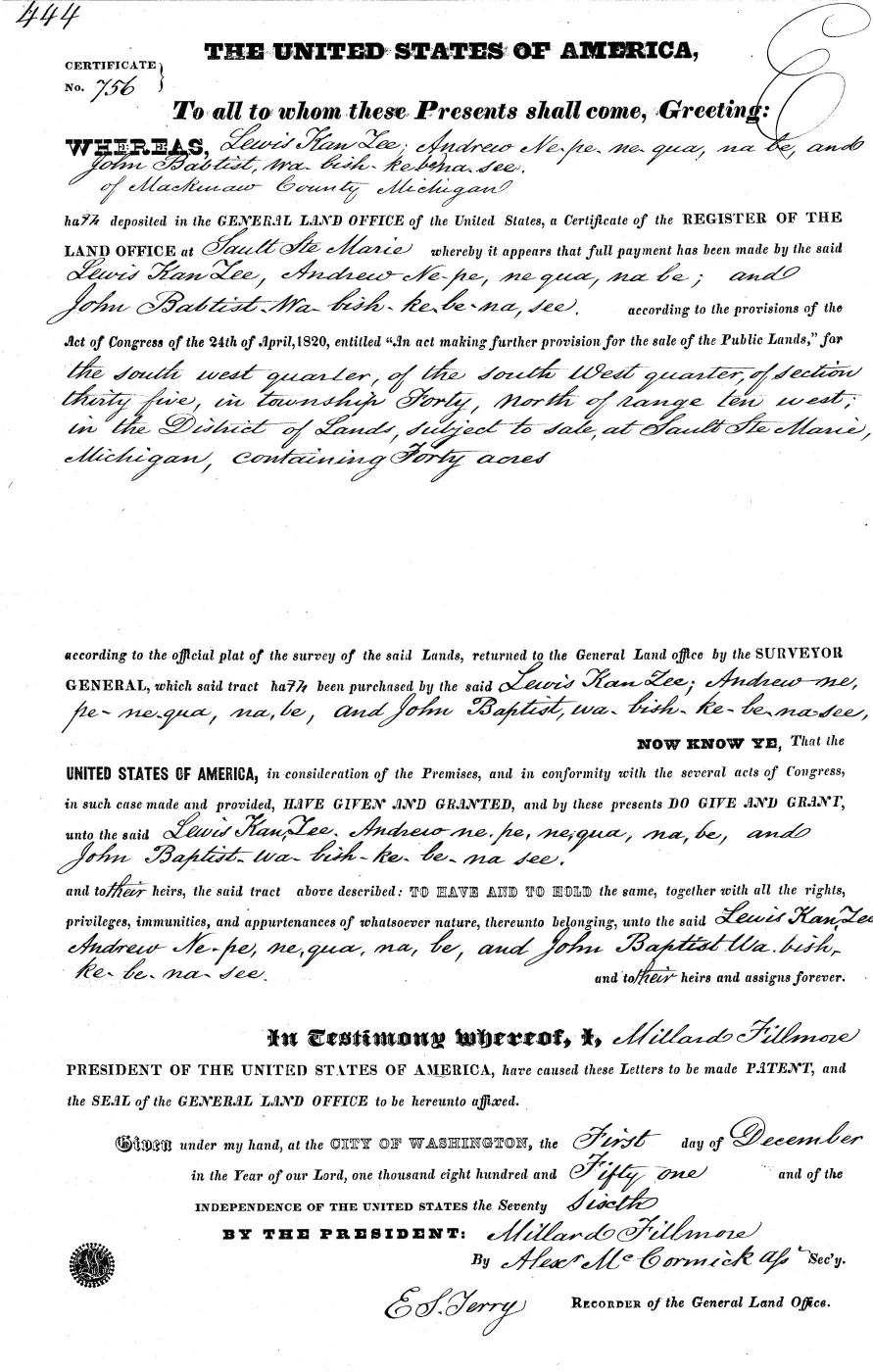 GLO land record MI1960__.444-40n-10w-35-swsw — p. 1