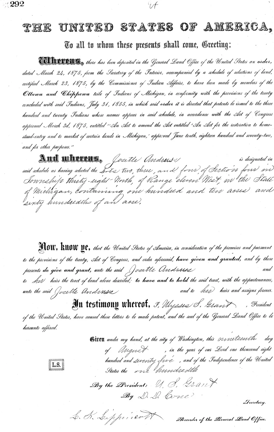 GLO land record MI3250__.292-38n-11w-4-3 — p. 1