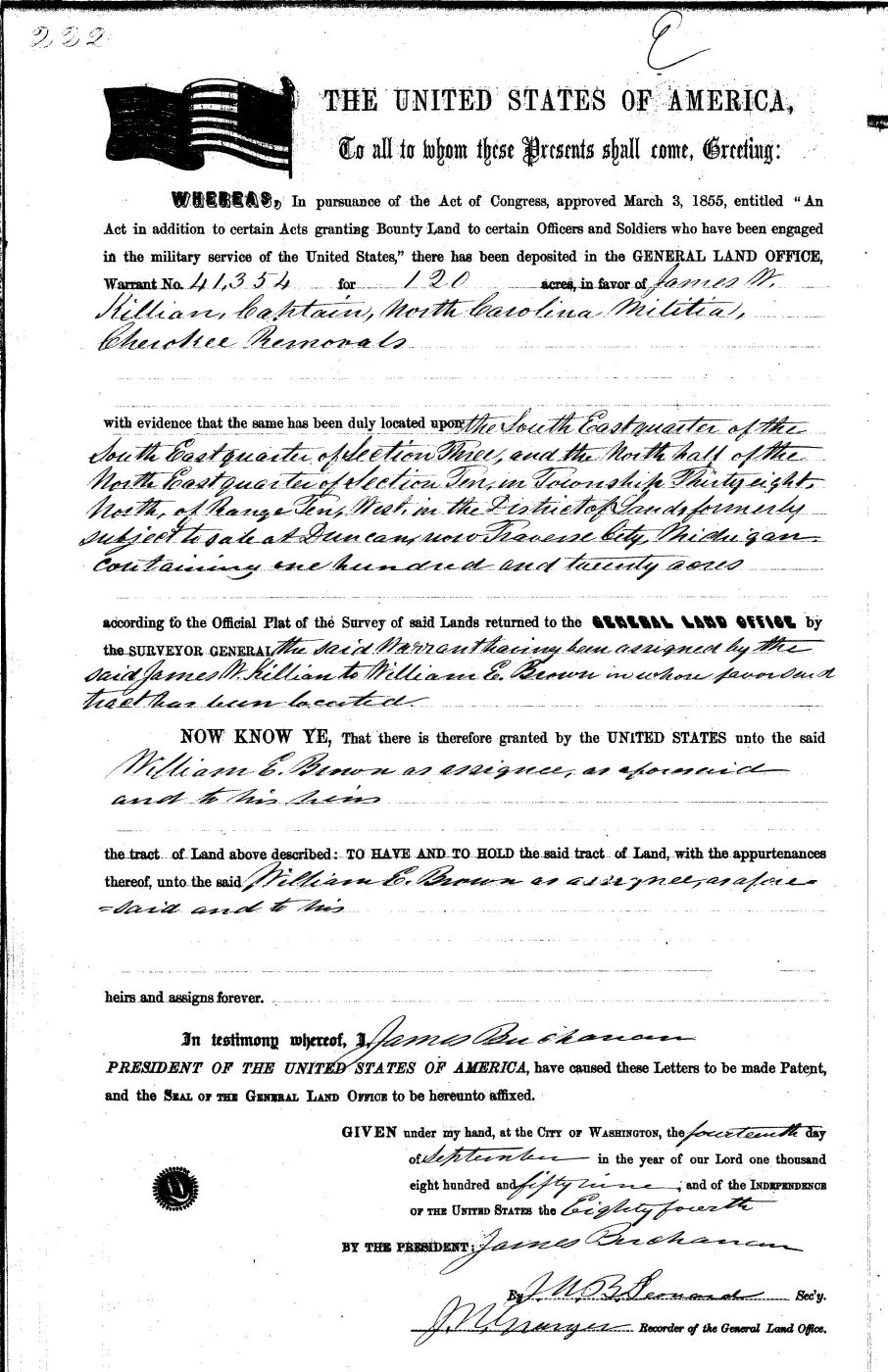GLO land record 0122-222-38n-10w-10-n-ne — p. 1
