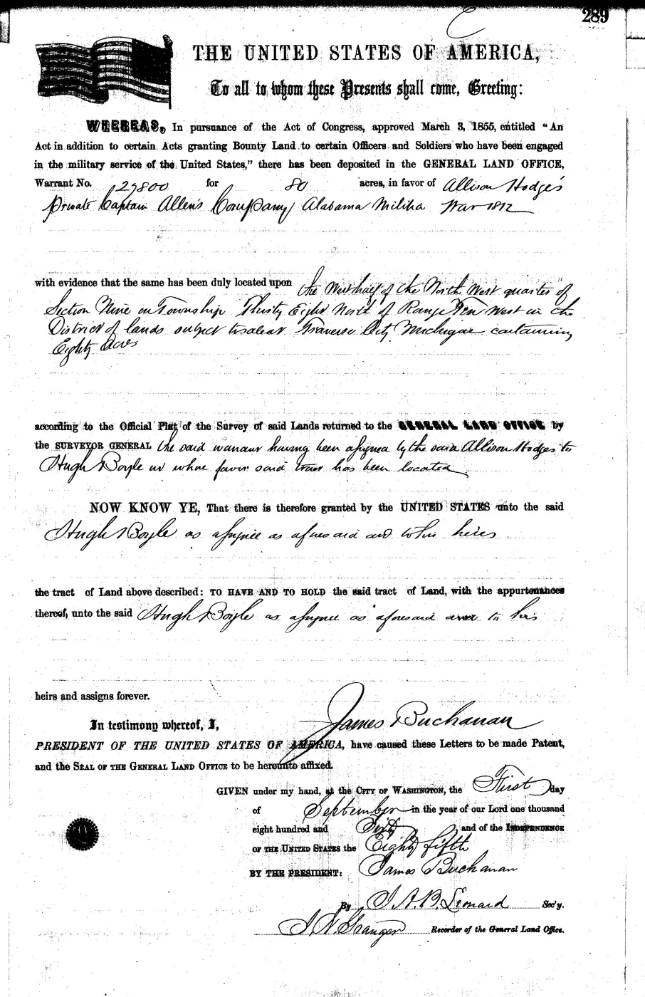 GLO land record 0351-289-38n-10w-9-w-nw — p. 1
