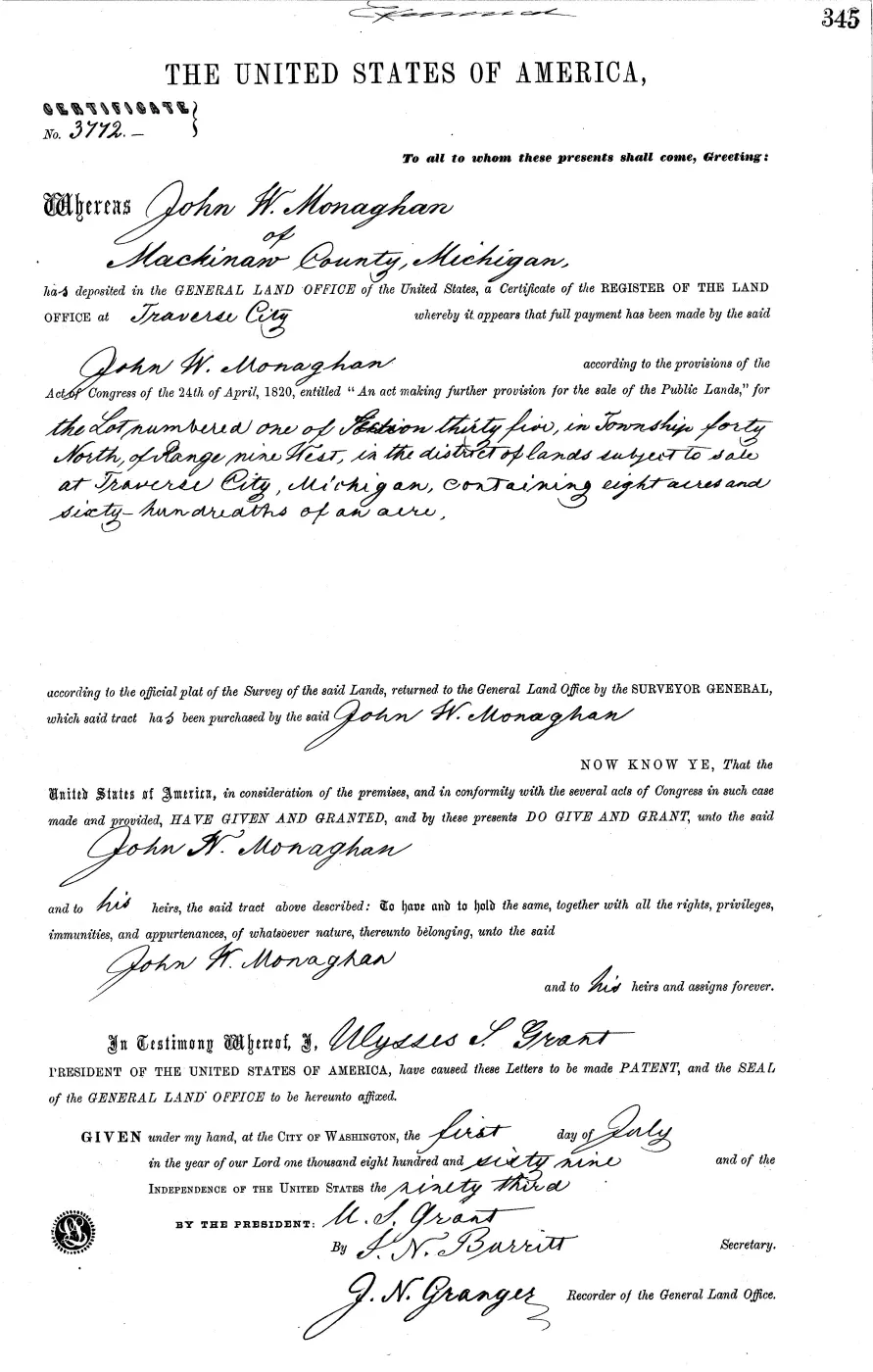 GLO land record MI2420__.345-40n-9w-35-1 — p. 1