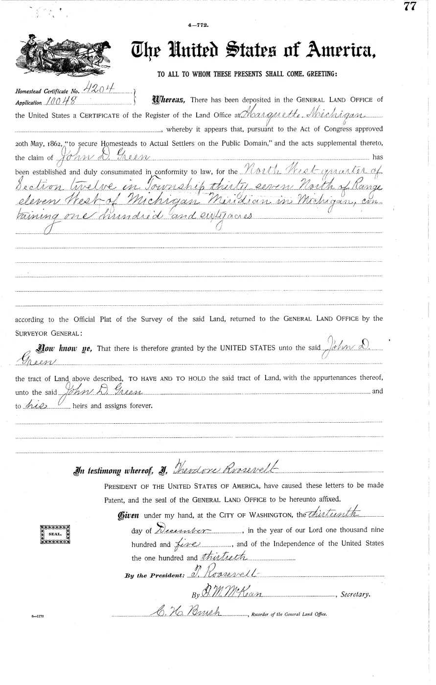 GLO land record MI3320__.077-37n-11w-12-nw — p. 1
