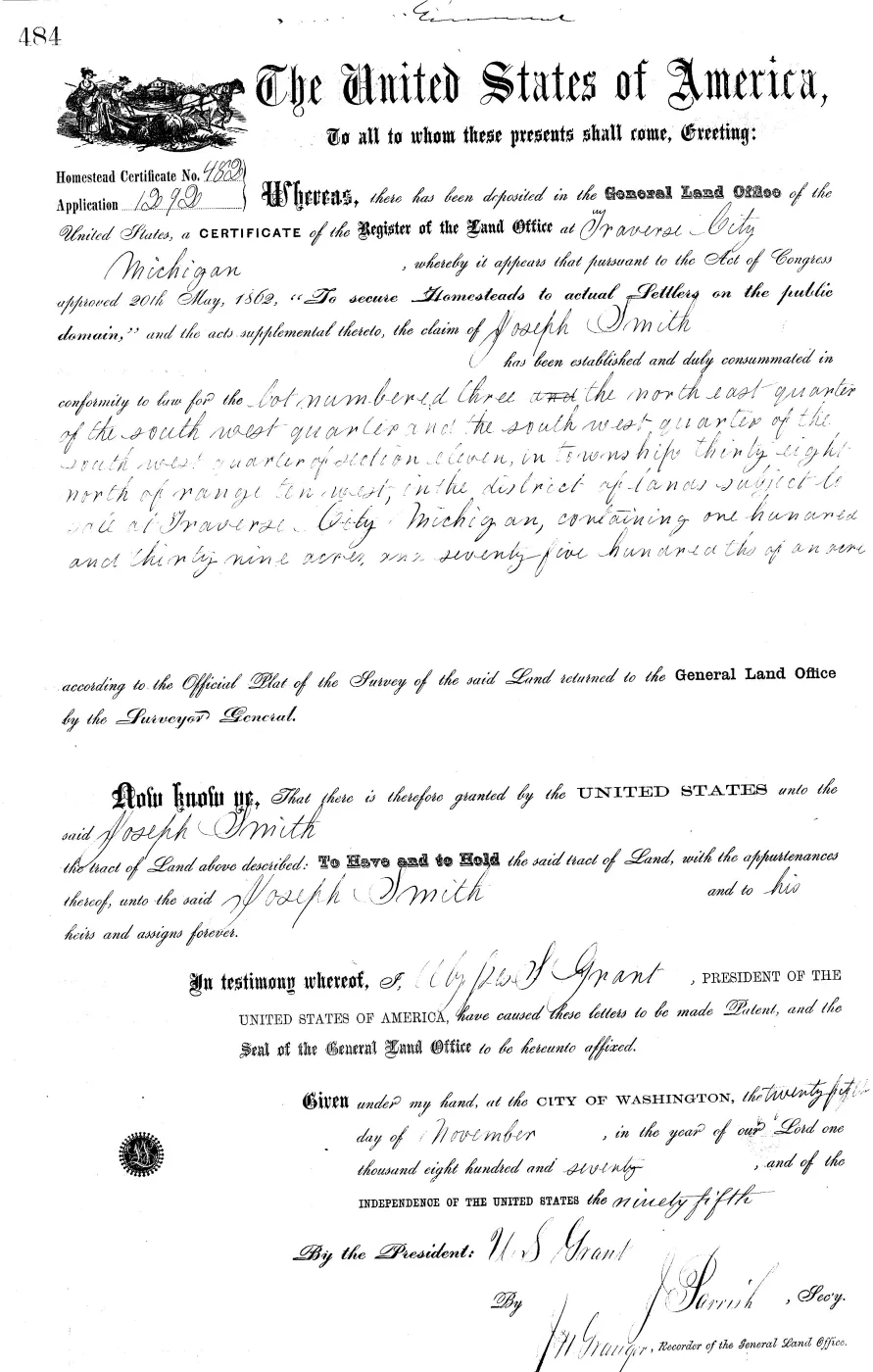 GLO land record MI2470__.484-38n-10w-11-3 — p. 1