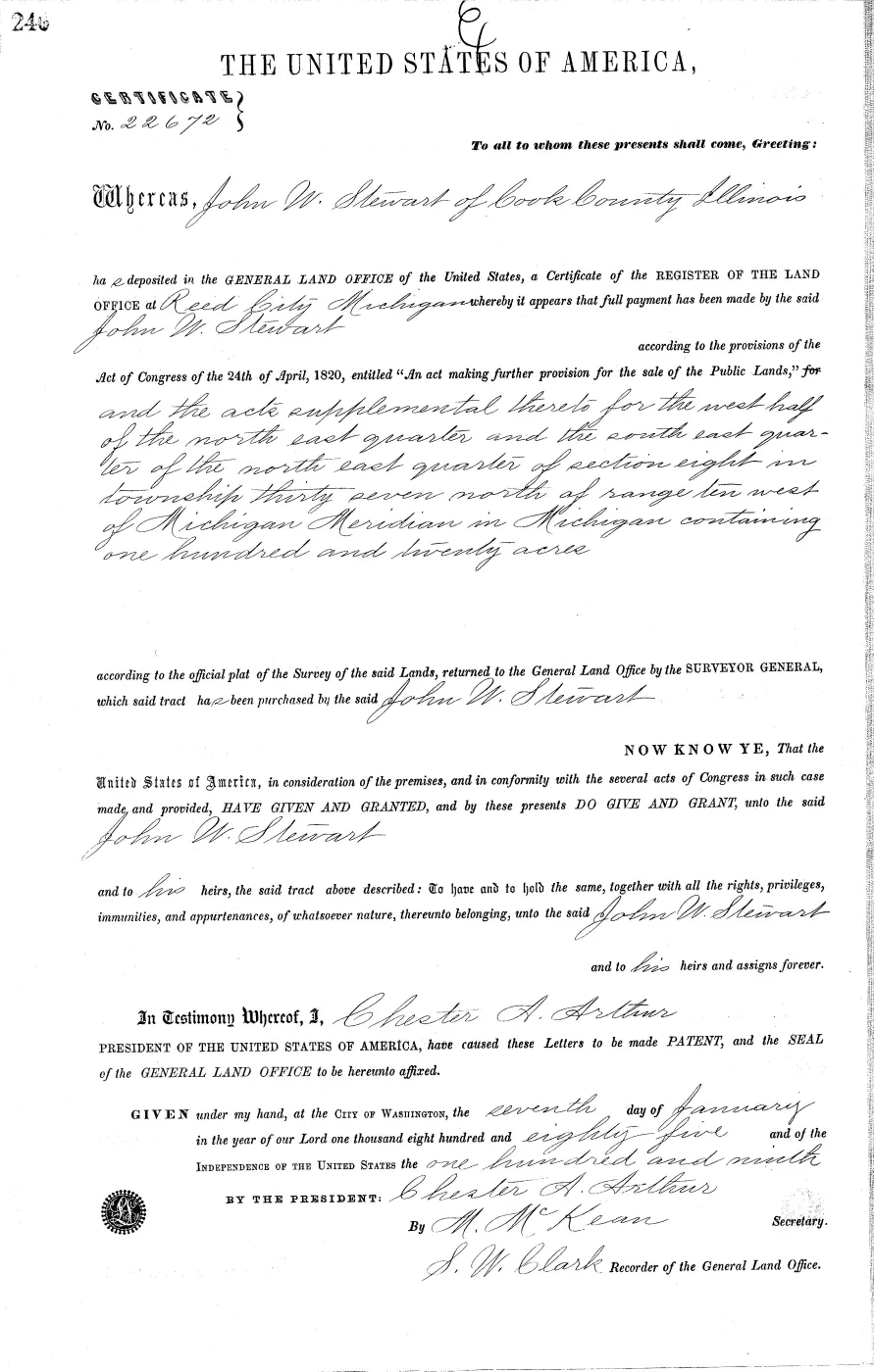 GLO land record MI2950__.246-37n-10w-8-w-ne — p. 1