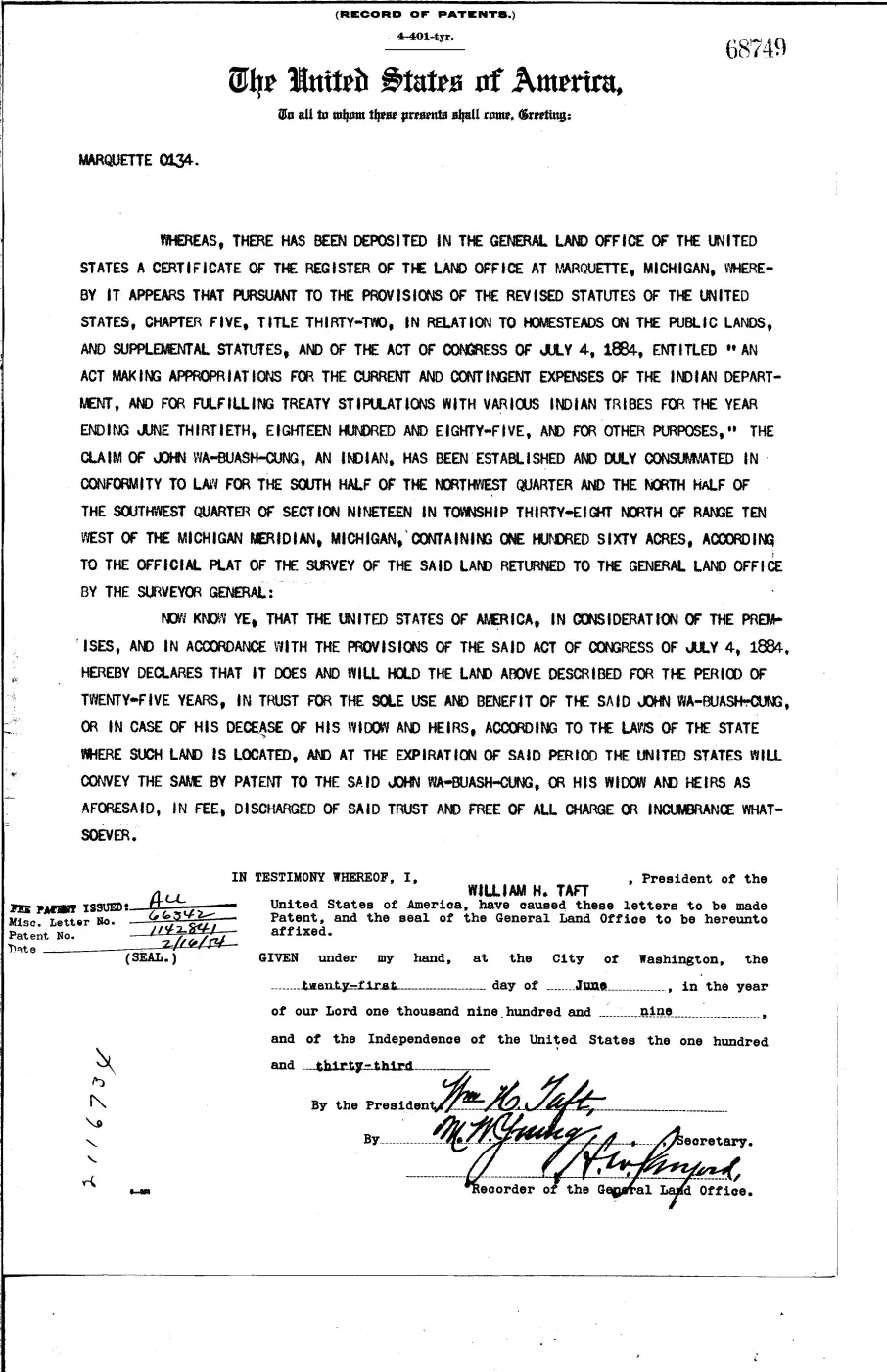 GLO land record 68749-38n-10w-19-s-nw — p. 1
