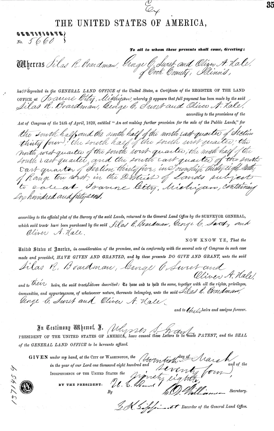 GLO land record MI2460__.035-38n-10w-35-n-se — p. 1