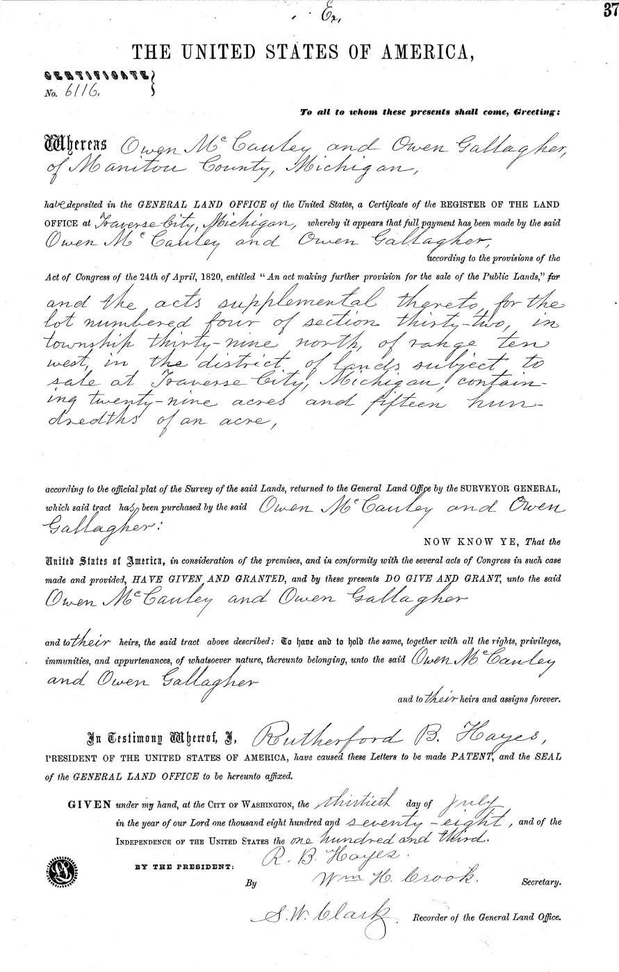 GLO land record MI2460__.379-39n-10w-32-4 — p. 1