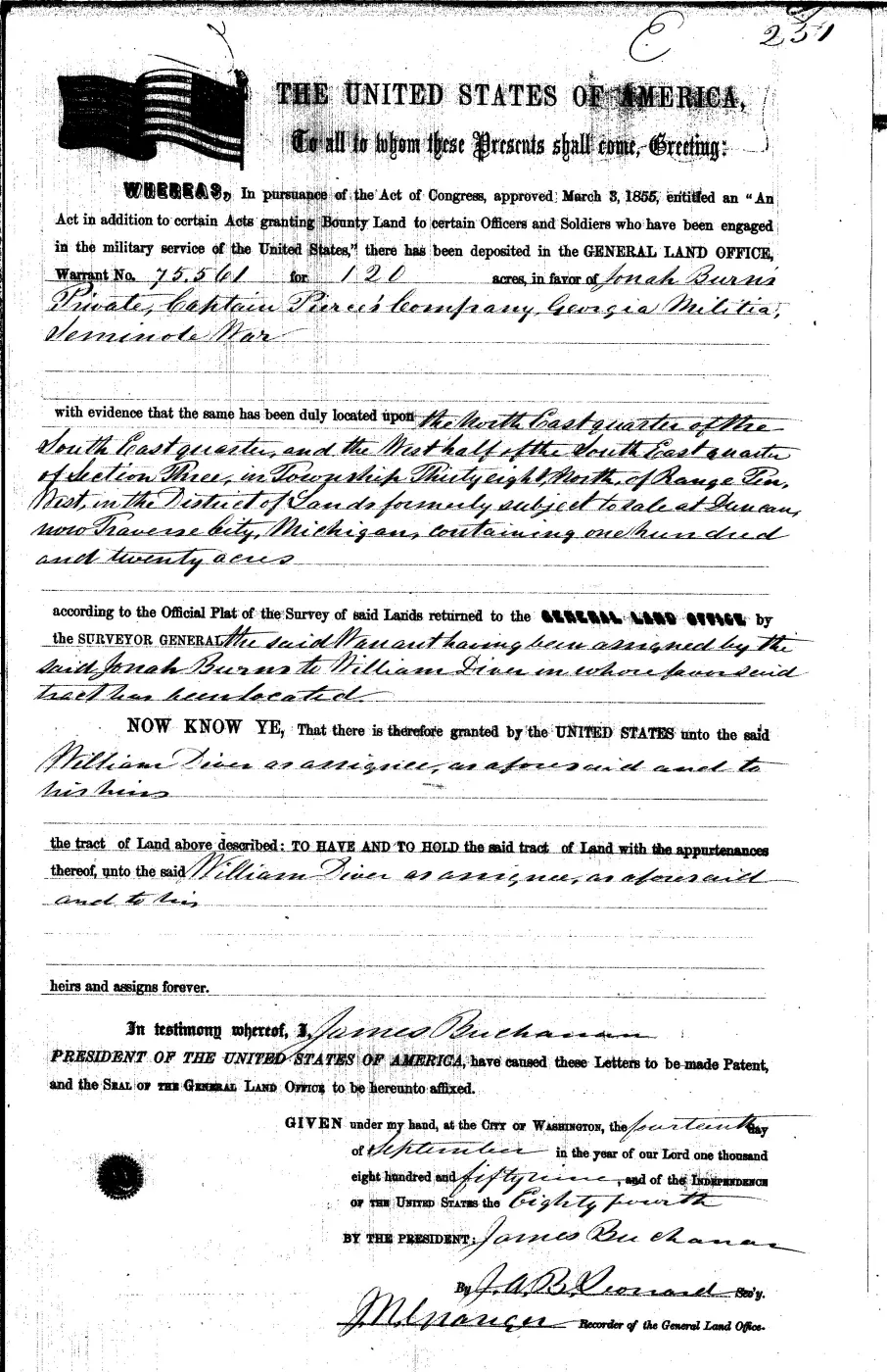 GLO land record 0122-251-38n-10w-3-nese — p. 1