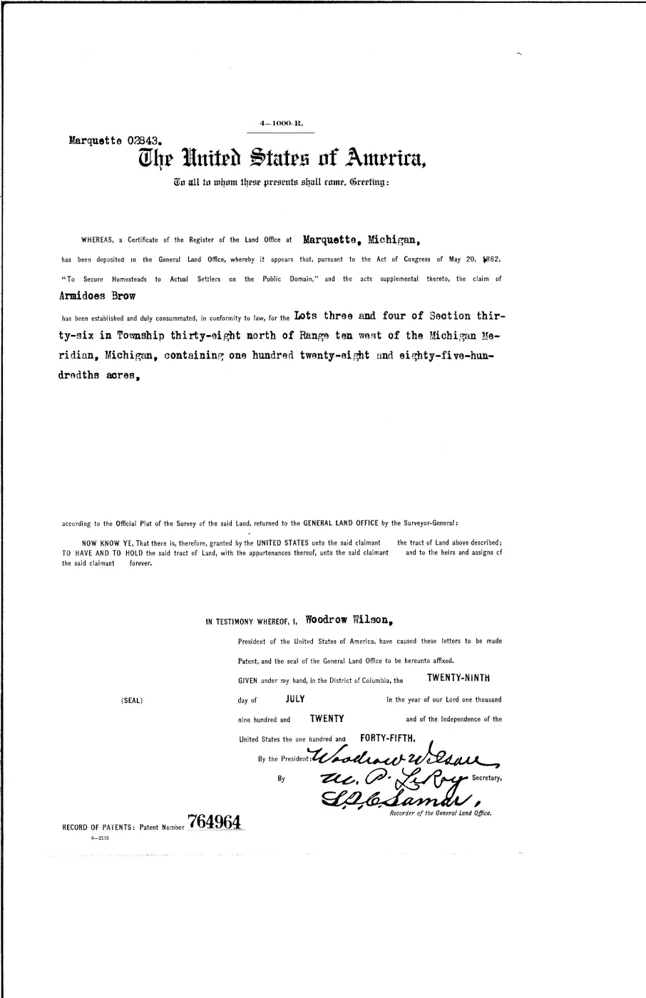 GLO land record 764964-38n-10w-36-4 — p. 1