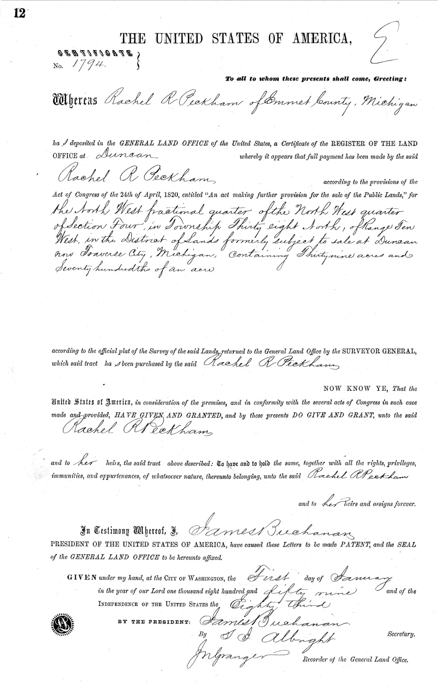 GLO land record MI2390__.012-38n-10w-4-nwnw — p. 1