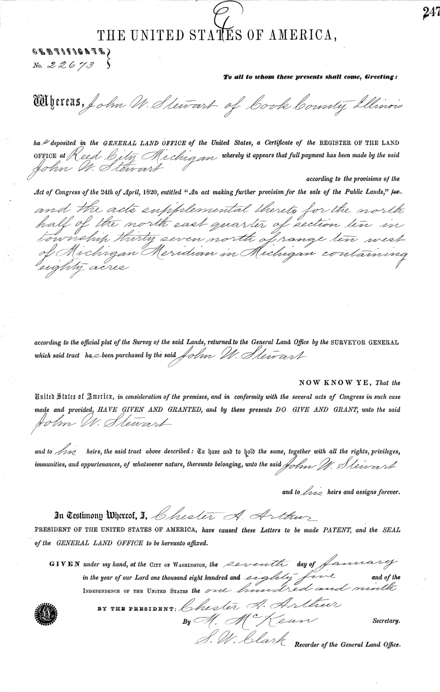 GLO land record MI2950__.247-37n-10w-10-n-ne — p. 1