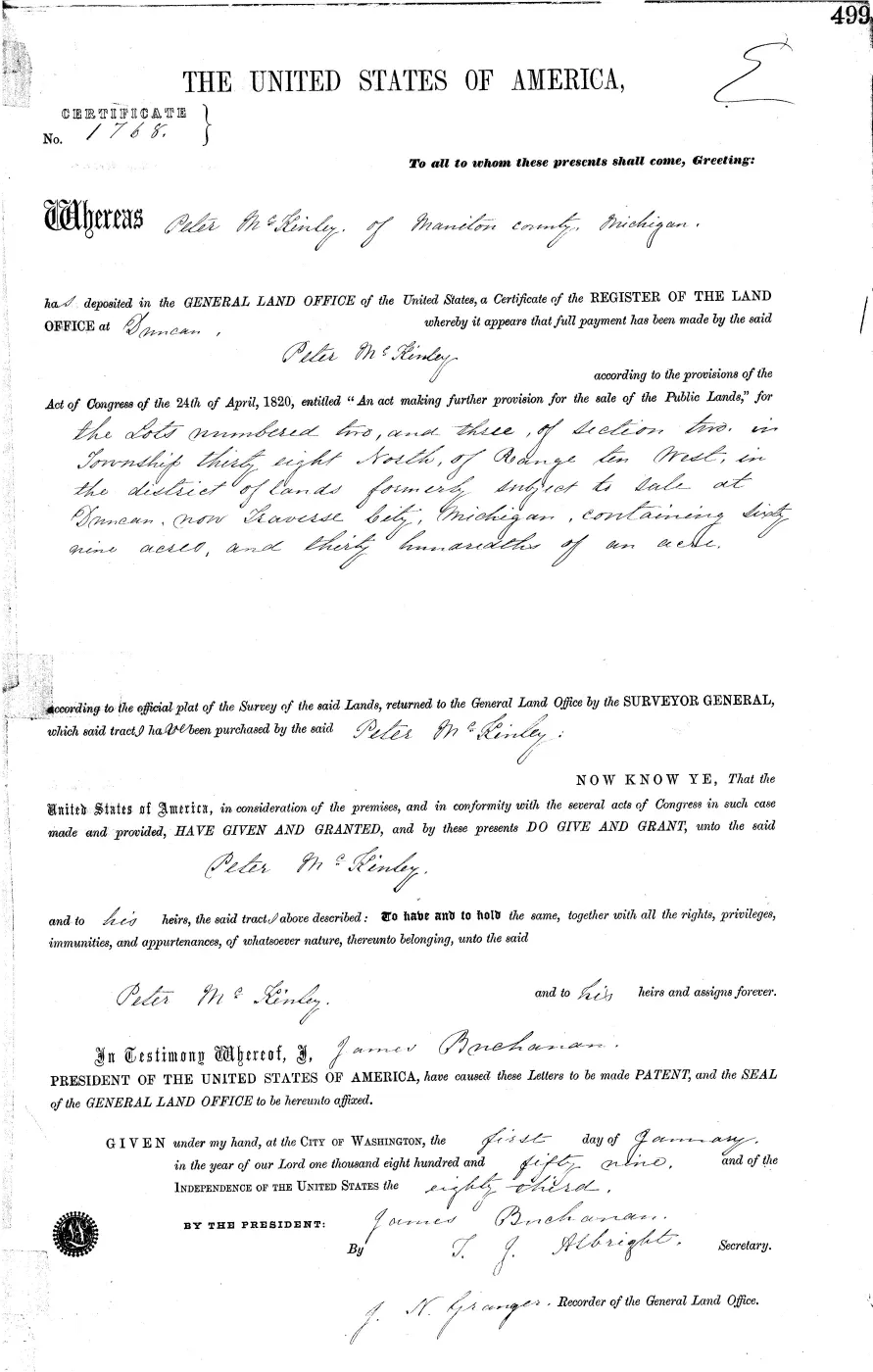 GLO land record MI2380__.499-38n-10w-2-2 — p. 1