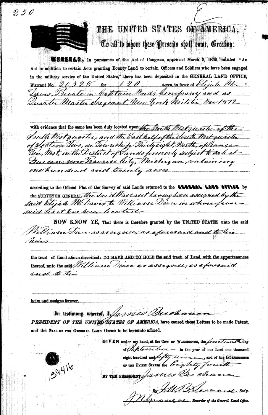 GLO land record 0122-250-38n-10w-2-nwsw — p. 1