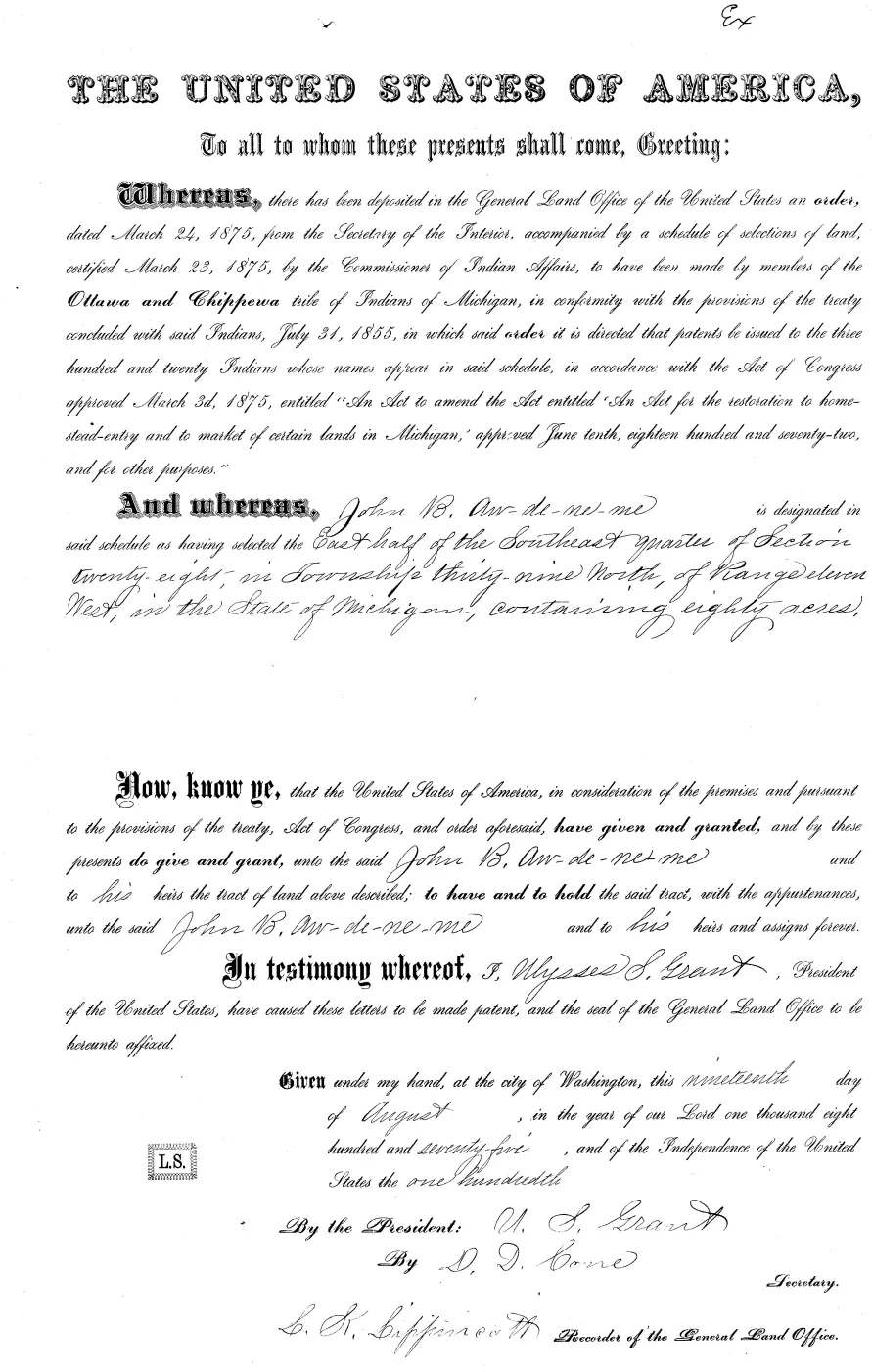 GLO land record MI3250__.307-39n-11w-28-e-se — p. 1