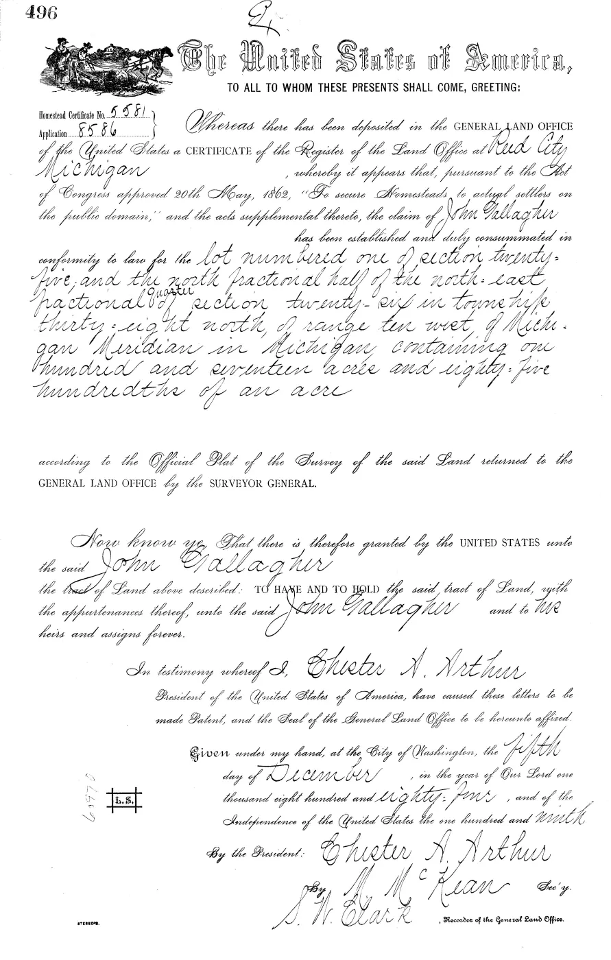 GLO land record MI3080__.496-38n-10w-26-n-ne — p. 1