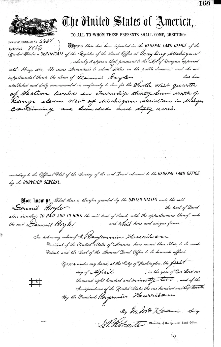 GLO land record MI3110__.169-37n-11w-12-sw — p. 1
