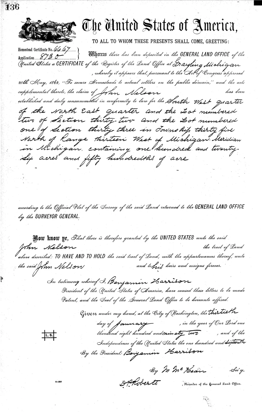 GLO land record MI3110__.136-35n-13w-32-2 — p. 1