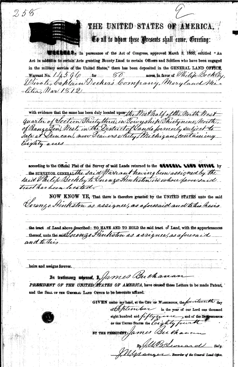 GLO land record 0122-258-39n-10w-33-w-nw — p. 1