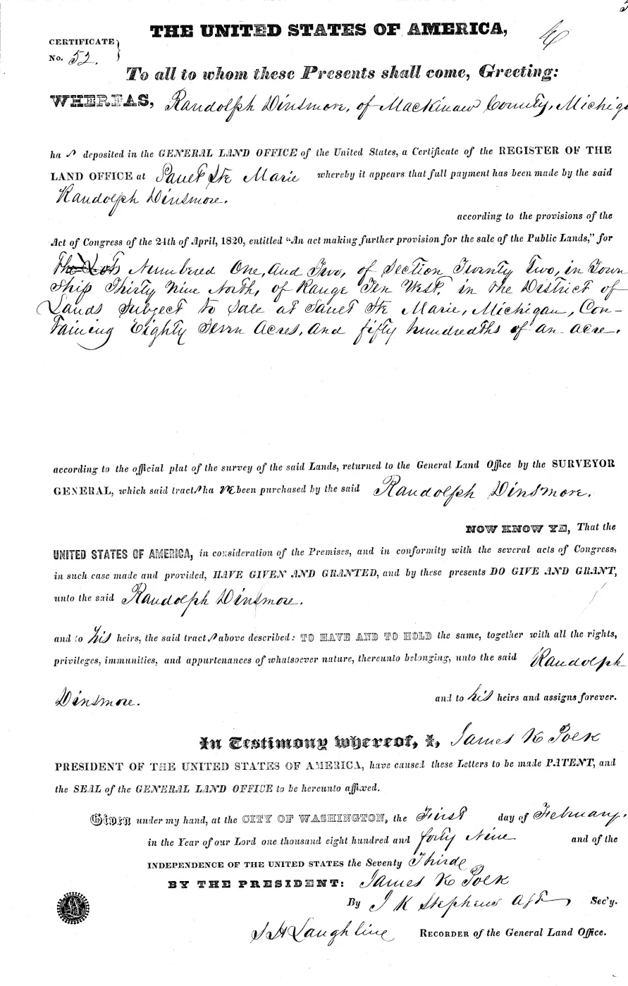 GLO land record MI1960__.053-39n-10w-22-1 — p. 1