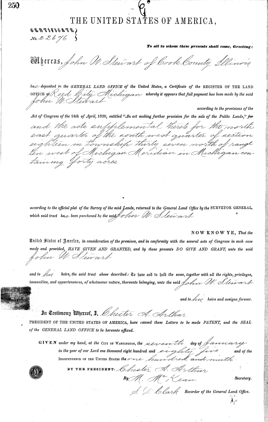 GLO land record MI2950__.250-37n-10w-18-nesw — p. 1