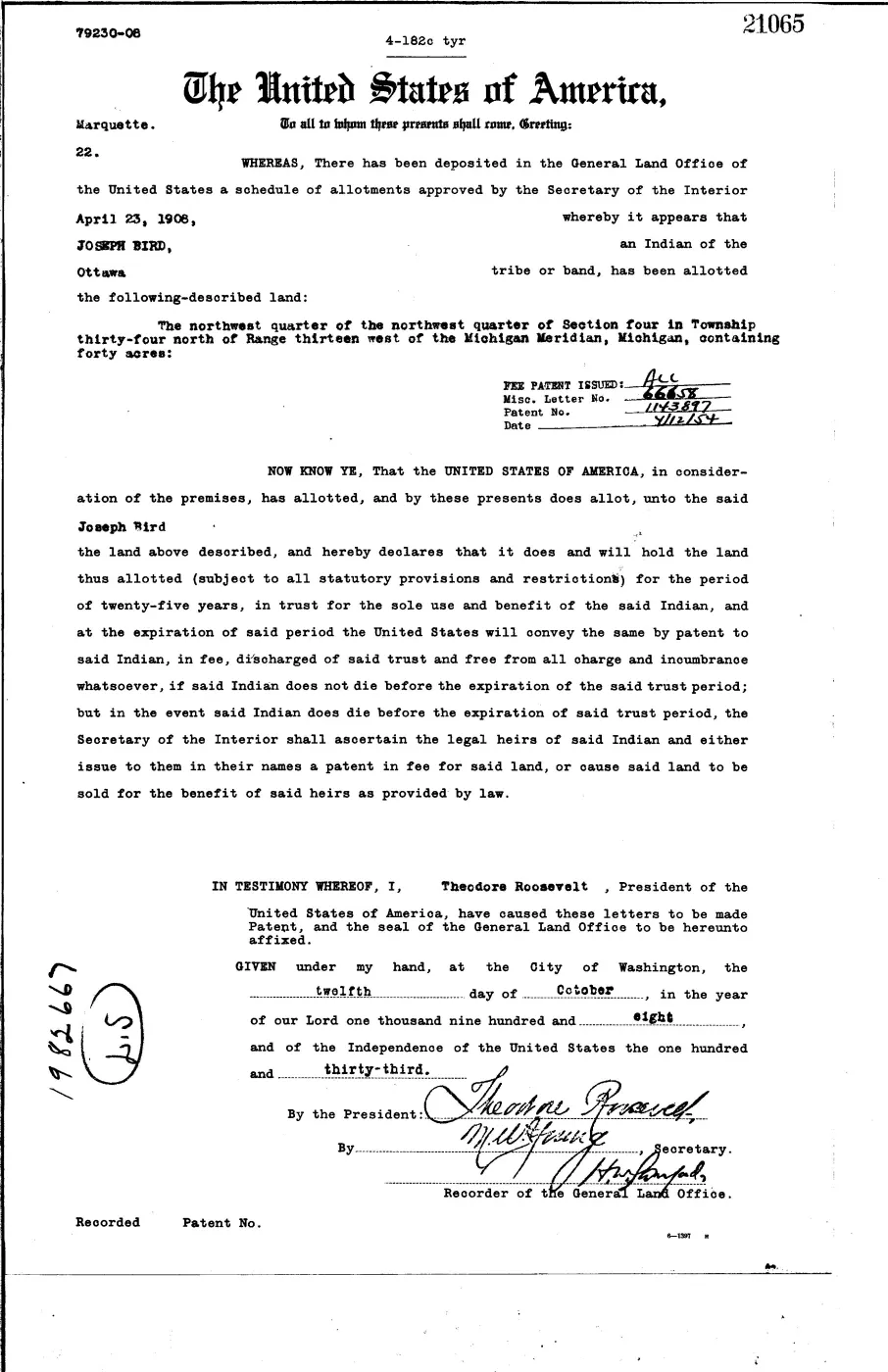 GLO land record 21065-34n-13w-4-nwnw — p. 1