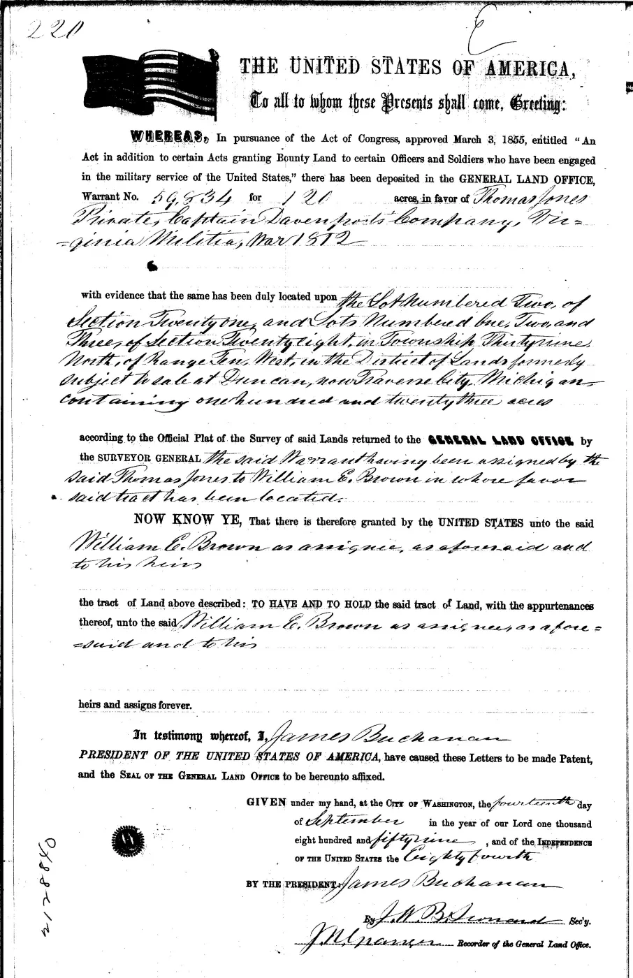 GLO land record 0122-220-39n-10w-28-3 — p. 1