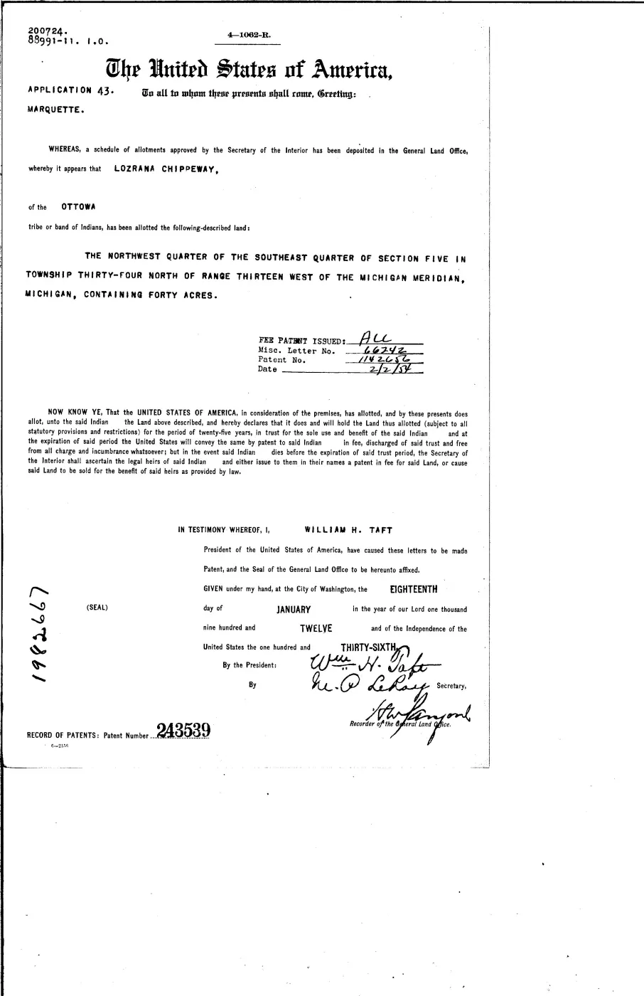 GLO land record 243539-34n-13w-5-nwse — p. 1