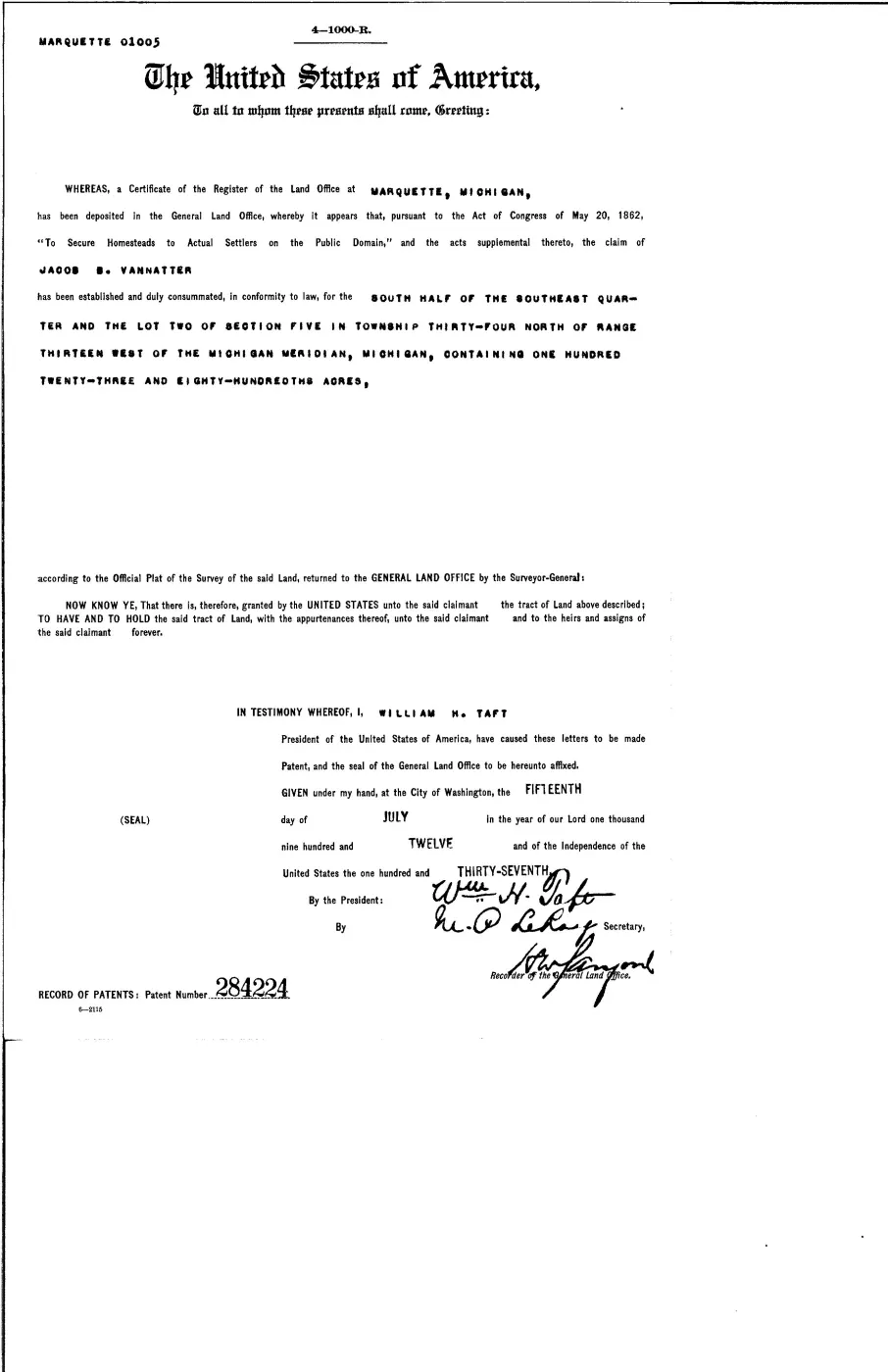 GLO land record 284224-34n-13w-5-s-se — p. 1