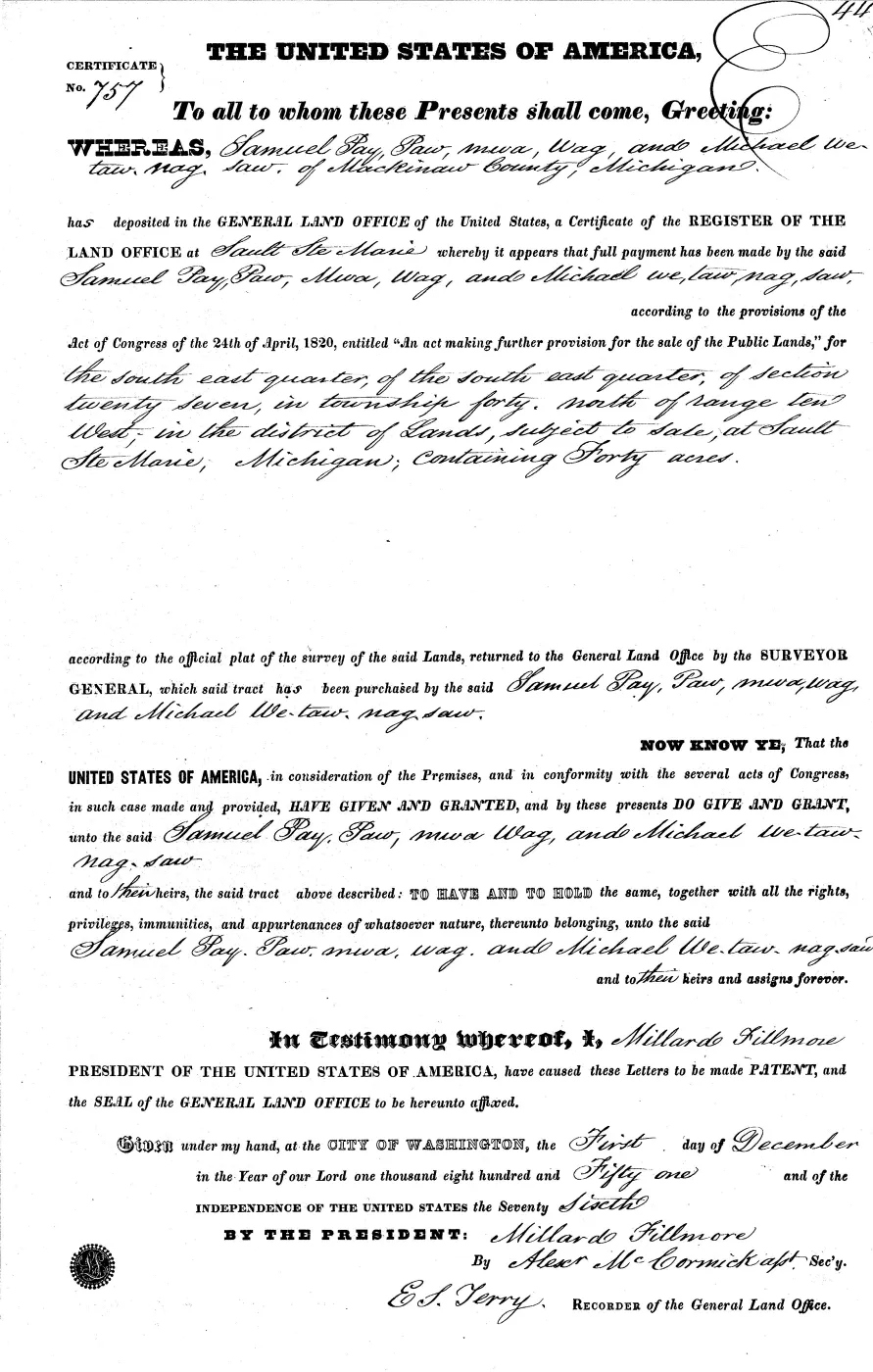 GLO land record MI1960__.445-40n-10w-27-sese — p. 1
