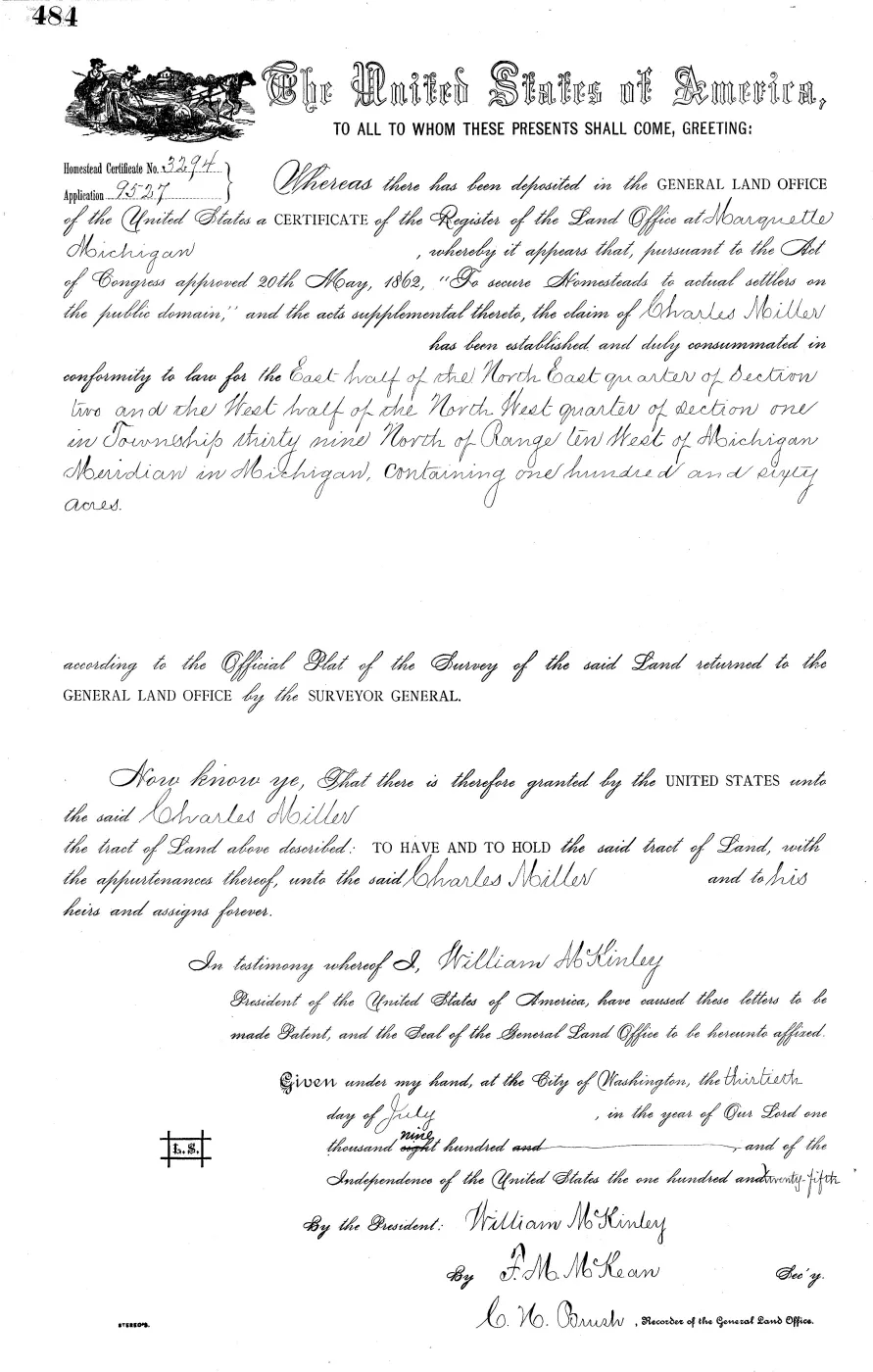 GLO land record MI1070__.484-39n-10w-2-e-ne — p. 1