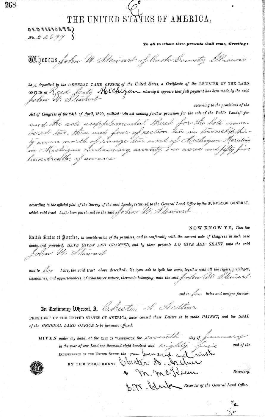 GLO land record MI2950__.268-37n-10w-10-2 — p. 1