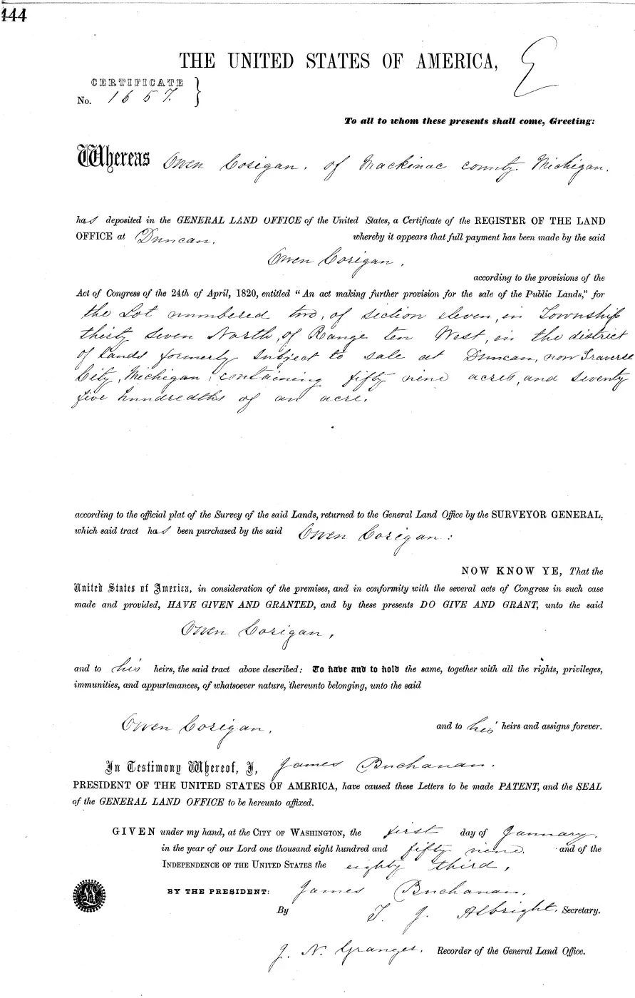GLO land record MI2380__.444-37n-10w-11-2 — p. 1
