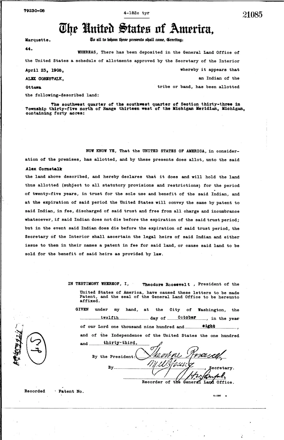 GLO land record 21085-35n-13w-33-swsw — p. 1
