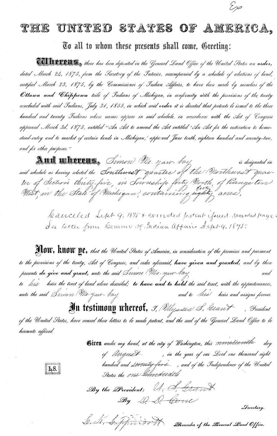 GLO land record MI3250__.281-40n-10w-35-swnw — p. 1