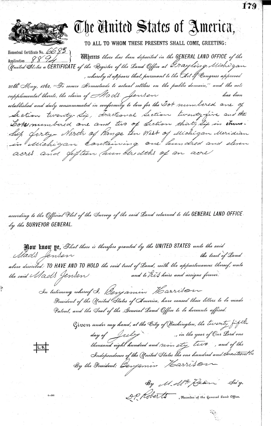 GLO land record MI3110__.179-40n-10w-26-1 — p. 1