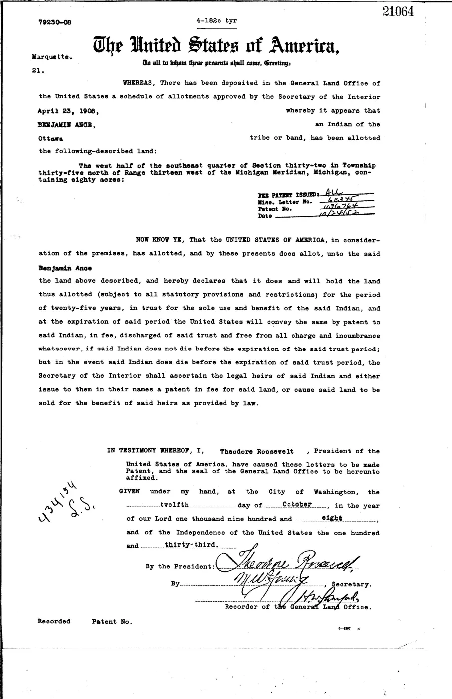 GLO land record 21064-35n-13w-32-w-se — p. 1