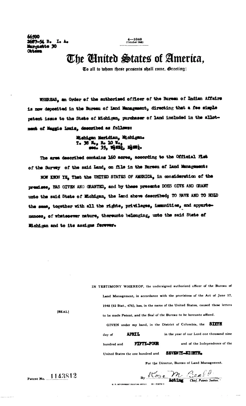 GLO land record 1143812-38n-10w-35-e-nw — p. 1
