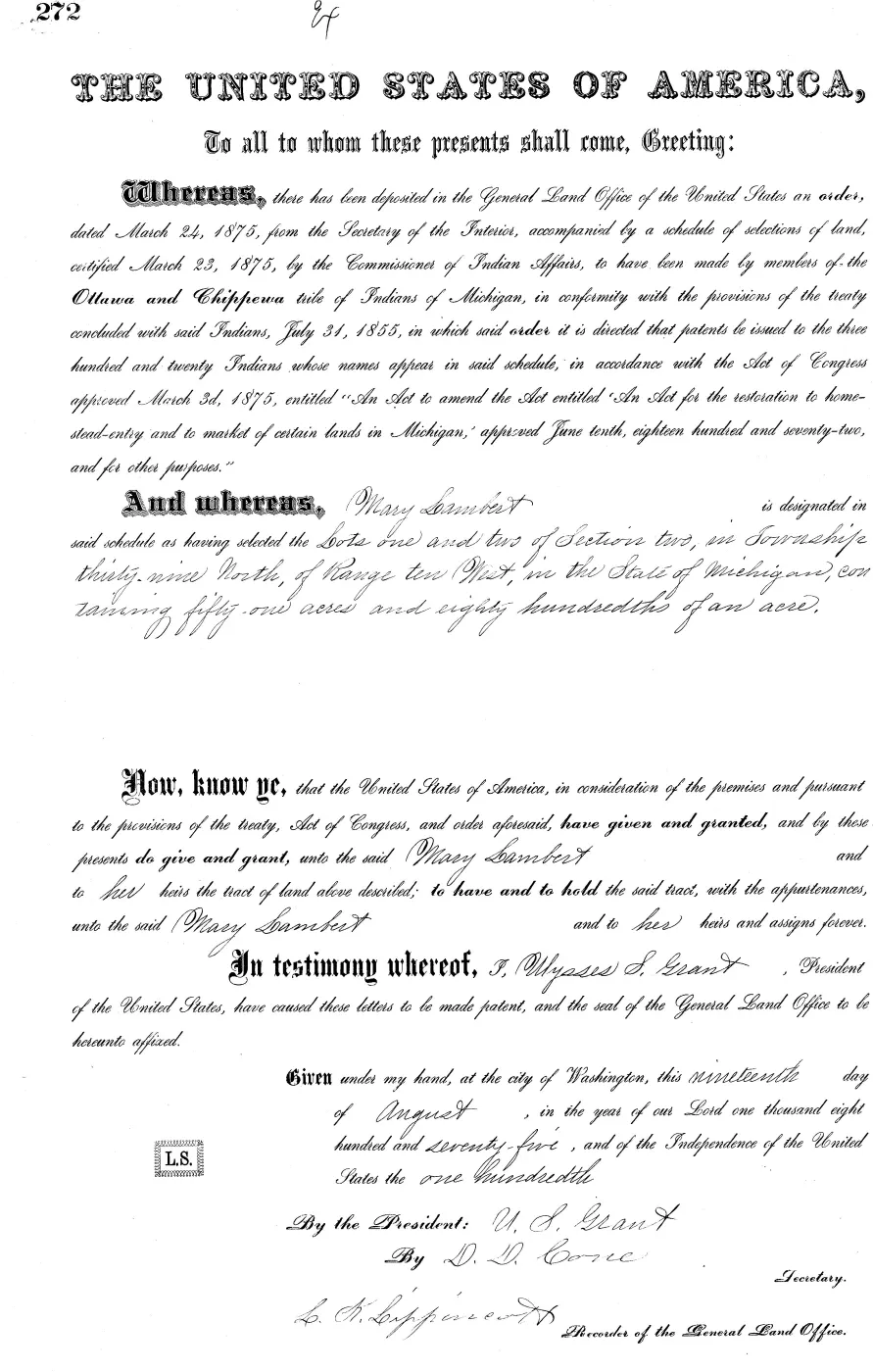 GLO land record MI3250__.272-39n-10w-2-1 — p. 1