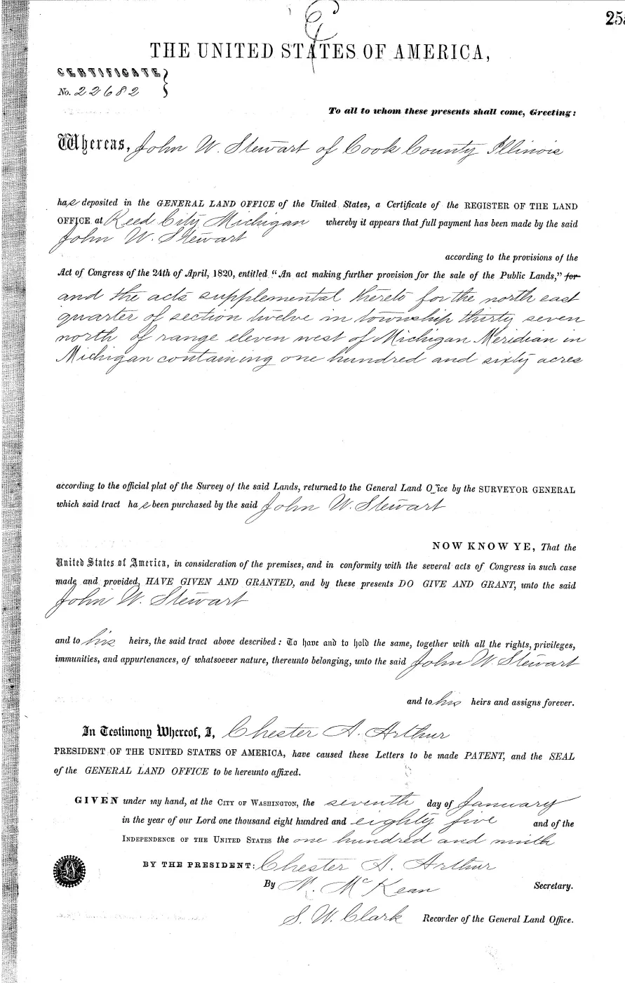 GLO land record MI2950__.255-37n-11w-12-ne — p. 1