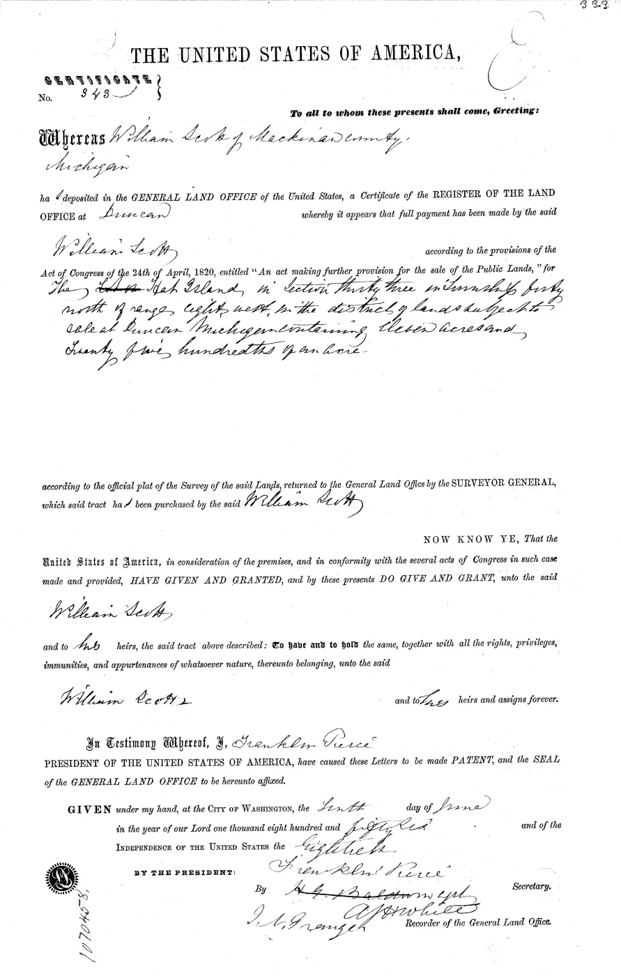 GLO land record MI2360__.333-40n-8w-33-hat-island — p. 1