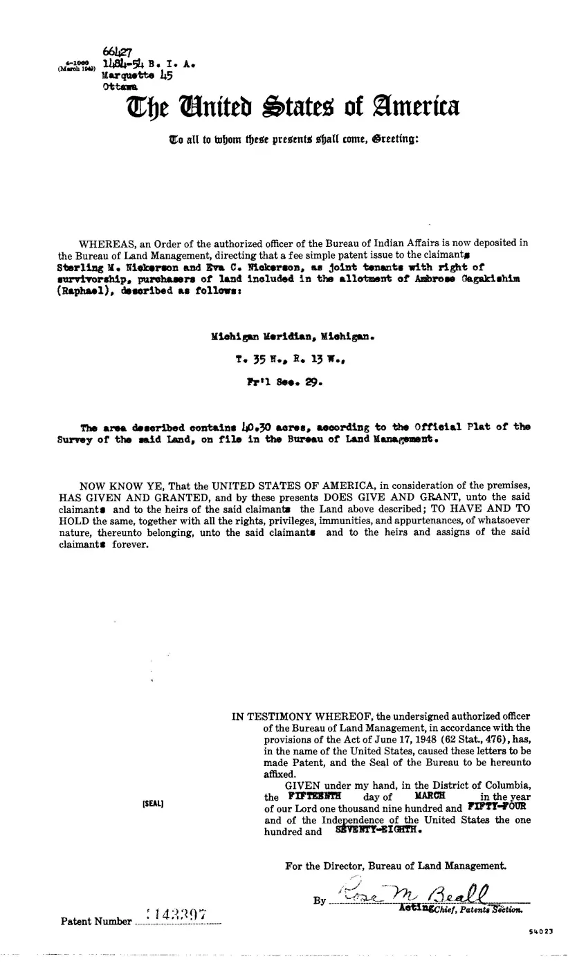 GLO land record 1143397-35n-13w-29-section — p. 1