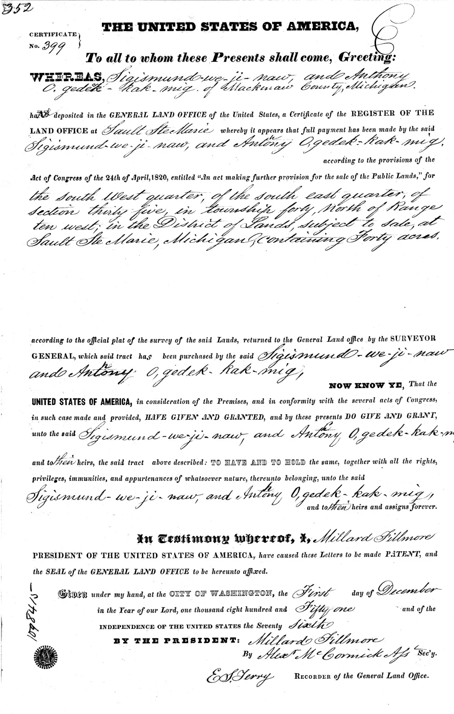 GLO land record MI1960__.352-40n-10w-35-swse — p. 1