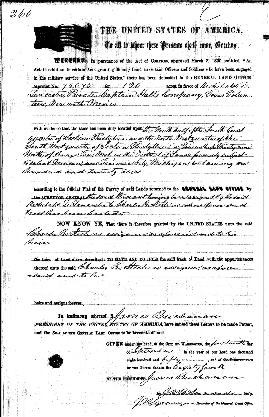 GLO land record 0122-260-39n-10w-32-n-se — p. 1