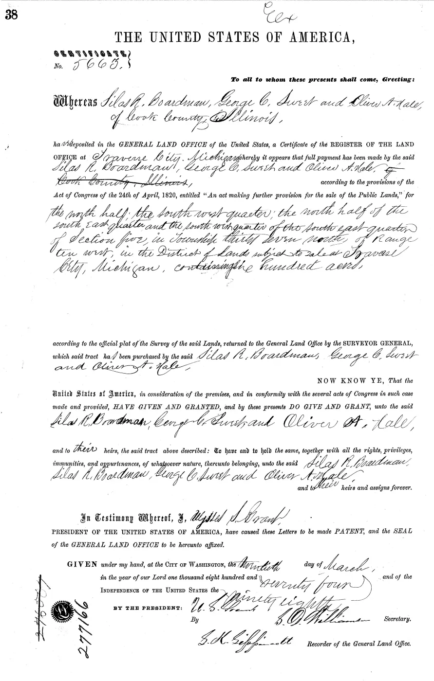 GLO land record MI2460__.038-37n-10w-5-sw — p. 1